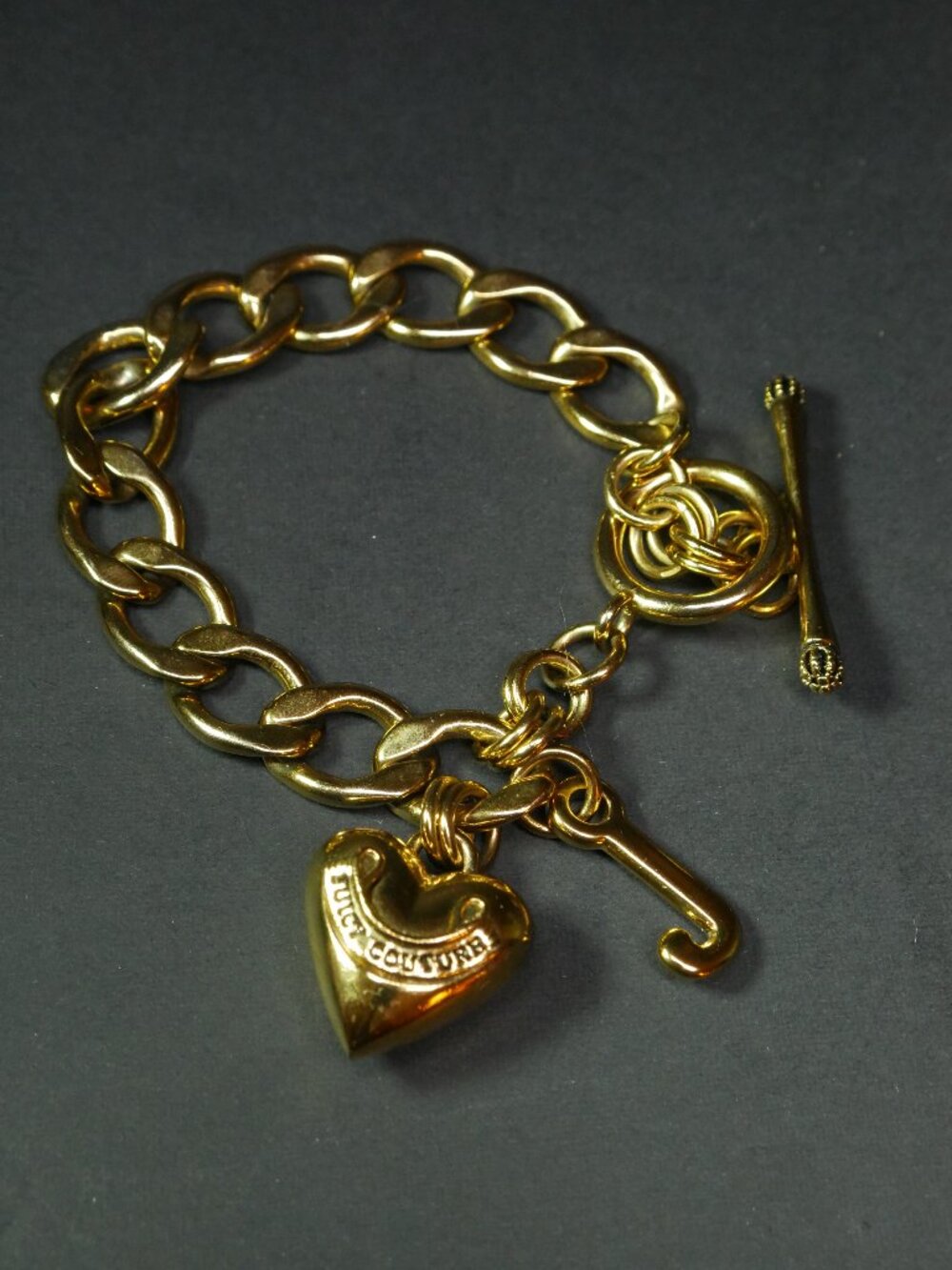 Vintage Juicy Couture Gold Starter Charm Bracelet Y2K Puffy Heart & J